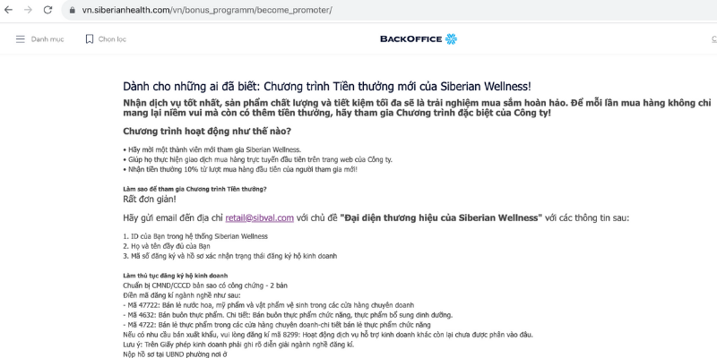 Mô hình kinh doanh bán hàng trực tiếp Siberian Wellness